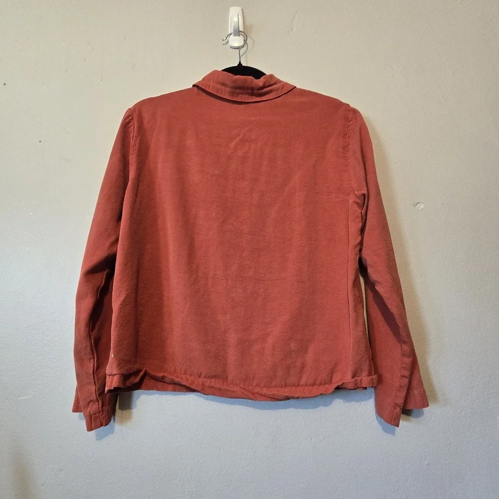 Habitat Boxy Jacket‎ Women SM Orange Tencel Pockets Button Lagenlook Artsy USA